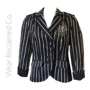 TAIFUN Striped Embroidered Blazer | Medium